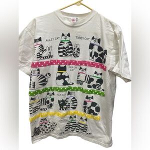 1992 EZL Marcy’N Me Cat One Size White Shirt Top Ribbon Funny Colorful T-shirt
